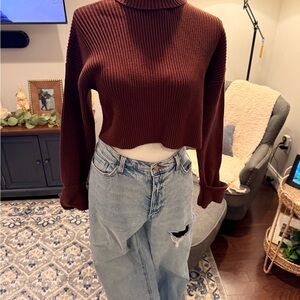 Women's Brown Cropped Sweater